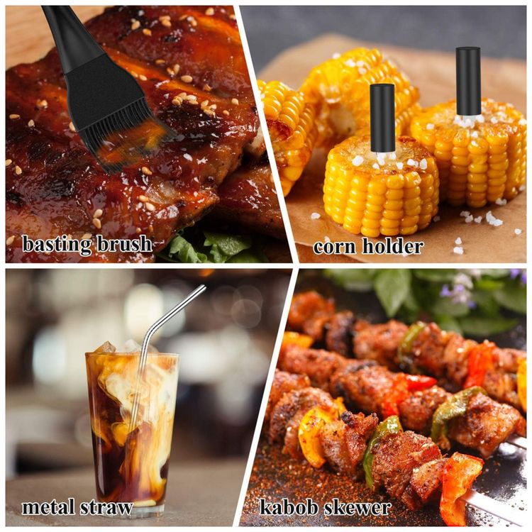 Kit-Churrasco-na-Grelha-25-Pecas-de-Aco-Inoxidavel-e-Escova-foto-4