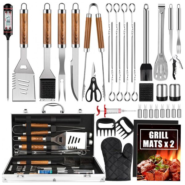 Kit-Churrasco-na-Grelha-38-Pecas-de-Aco-Inoxidavel-e-foto-0