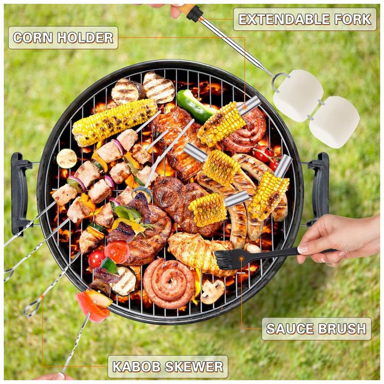 Kit-Churrasco-na-Grelha-30-Pecas-de-Aco-Inoxidavel-e-Escova-foto-4