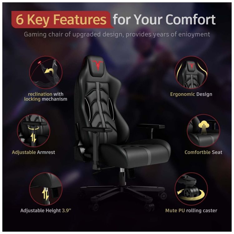 Cadeira-Gamer-Reclinavel-e-Giratoria-com-Apoio-Lombar-e-foto-2