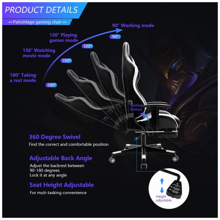 Cadeira-Gamer-Ergonomica-Giratoria-com-Suporte-Lombar-e-foto-1