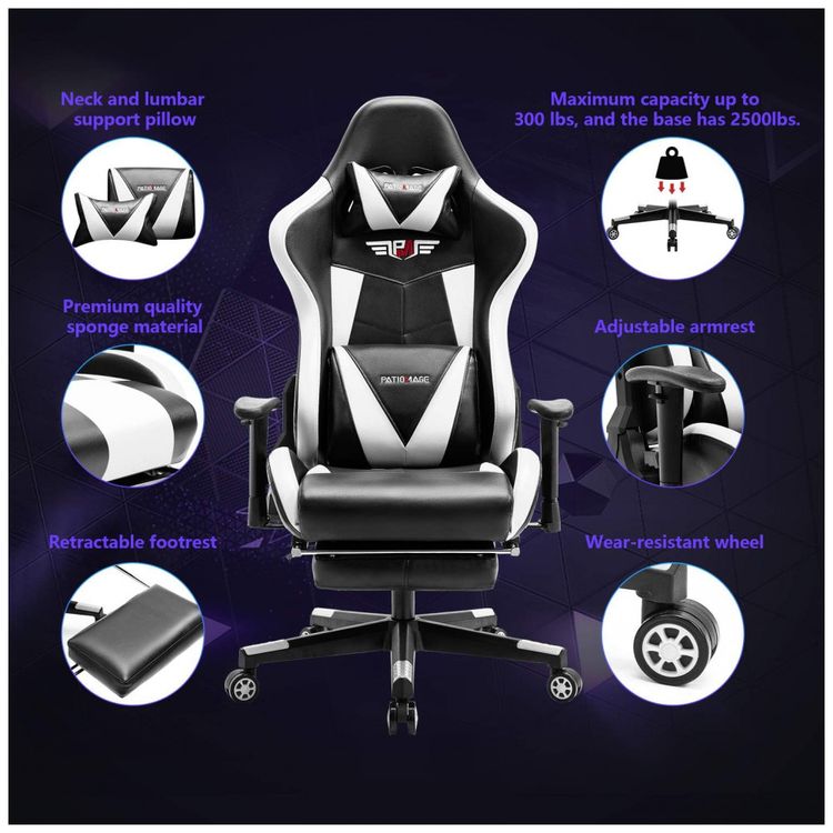 Cadeira-Gamer-Ergonomica-Giratoria-com-Suporte-Lombar-e-foto-2