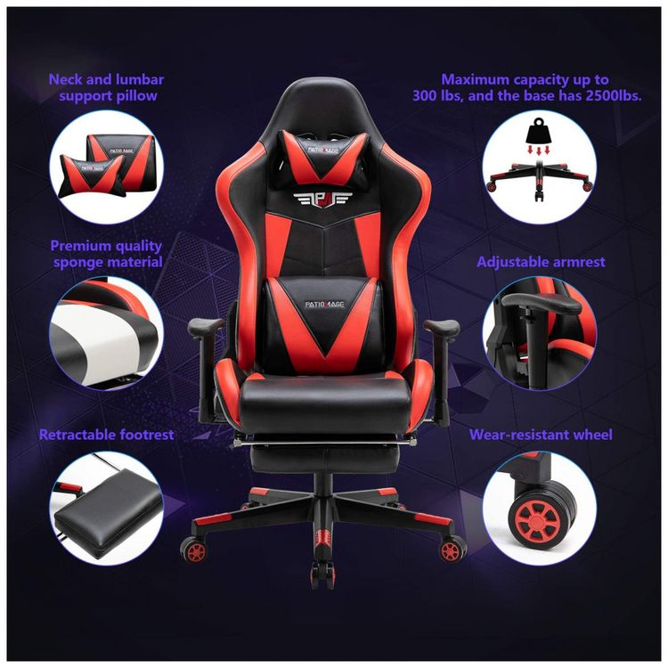 Cadeira-Gamer-Ergonomica-Giratoria-com-Suporte-Lombar-e-foto-4
