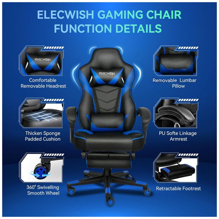 Cadeira-Gamer-Ergonomica-Giratoria-com-Suporte-Lombar-e-foto-2