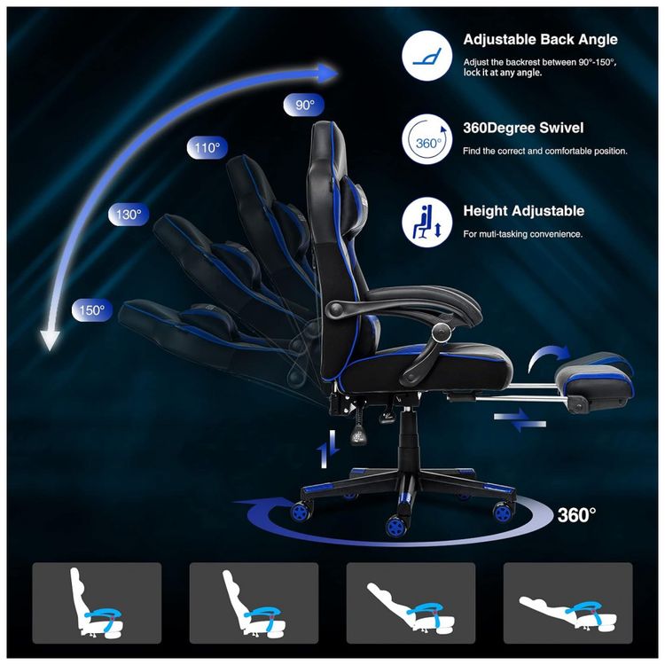 Cadeira-Gamer-Ergonomica-Giratoria-com-Suporte-Lombar-e-foto-3
