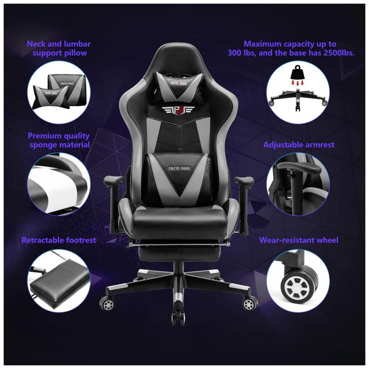 Cadeira-Gamer-Ergonomica-Giratoria-com-Suporte-Lombar-e-foto-5
