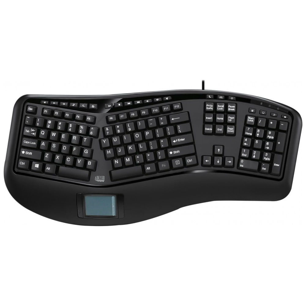 Teclado Ergonômico Dividido Sem Fio Recarregável Reduz a Tensão das Mãos com Touchpad Embutido, ADESSO AKB 450UB, Preto