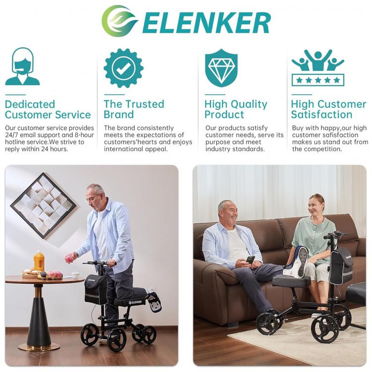 ELENKER-Andador-4-Rodas-com-Cesta-e-Apoio-para-Joelho-Ideal-foto-2