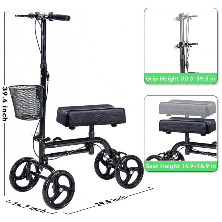 Andador-4-Rodas-Dobravel-com-Cesta-e-Apoio-para-Joelho-Ideal-foto-1