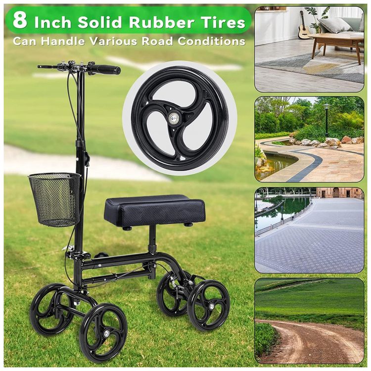 Andador-4-Rodas-Dobravel-com-Cesta-e-Apoio-para-Joelho-Ideal-foto-4