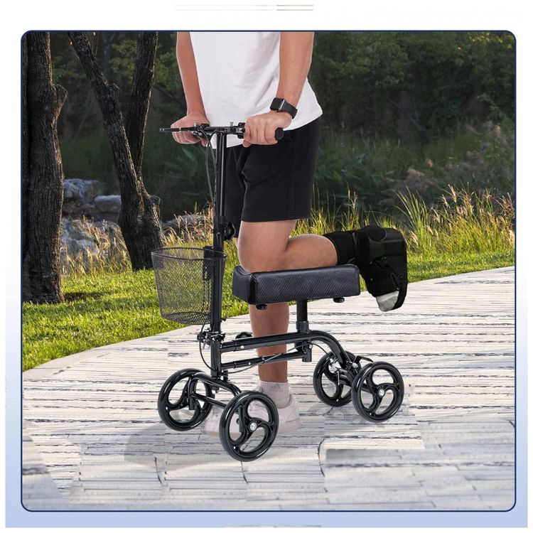 Andador-4-Rodas-Dobravel-com-Cesta-e-Apoio-para-Joelho-Ideal-foto-5