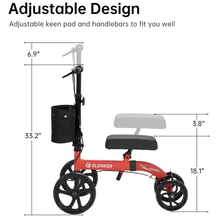 Andador-4-Rodas-Dobravel-com-Cesta-e-Apoio-para-Joelho-Ideal-foto-2