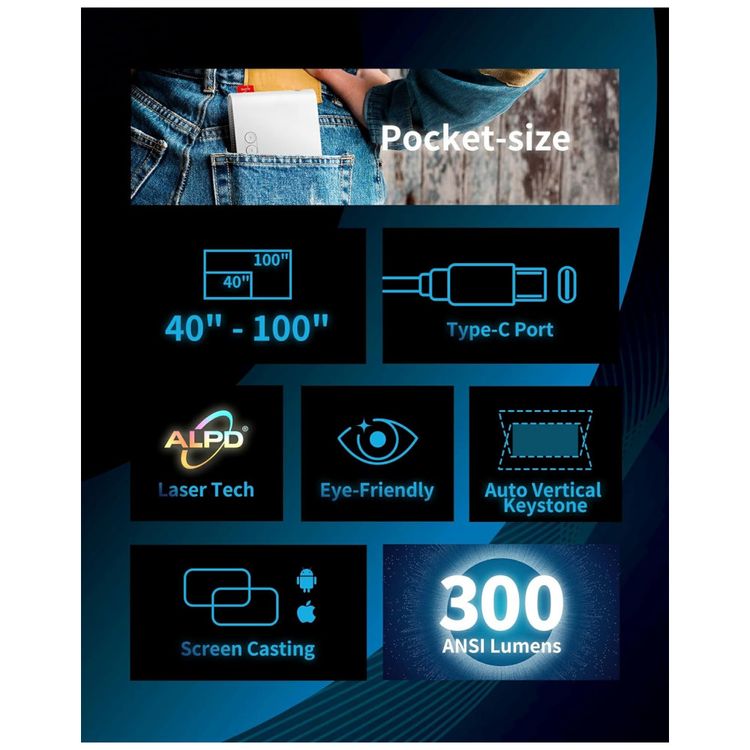 Mini-Projetor-1080P-HD-300-Lumens-com-Bluetooth-Compativel-foto-2