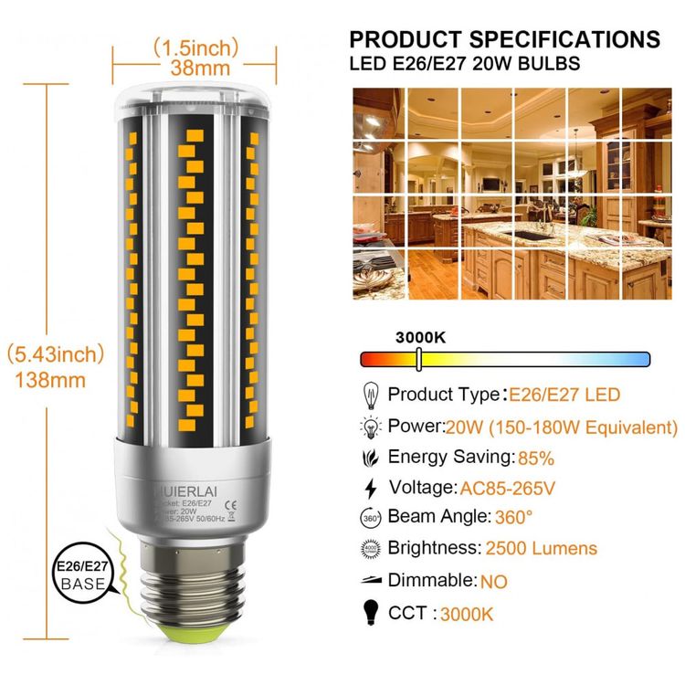 HUERLAI-Lampada-LED-E26-E27-2500-Lumens-3000K-Branca-Quente-foto-1