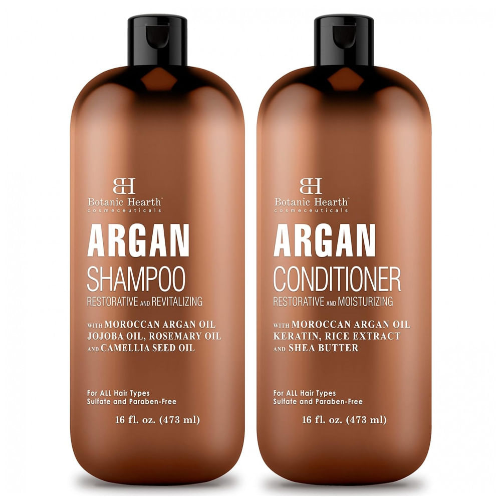 Shampoo e Condicionador com Queratina, Restaurador e Hidratante, Sem Sulfato para Todos os Tipos de Cabelos, BOTANIC HEARTH, Marrom