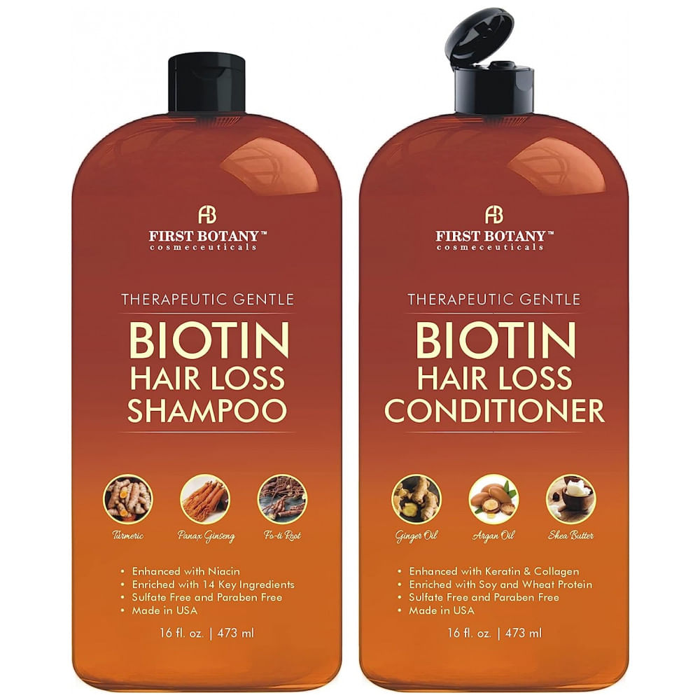 Shampoo e Condicionador 473 ml de Biotina Anti Queda de Cabelo com Boqueadores de DHT, FIRST BOTANY, Marrom