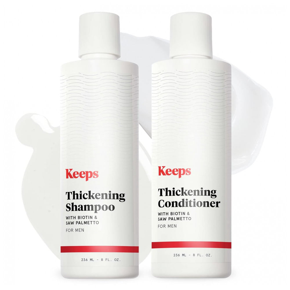 Shampoo e Condicionador para Homens Tratamento de Queda de Cabelo Infundido com Biotina, Cafeína e Saw Palmetto, 236 mL, KEEPS, Branco