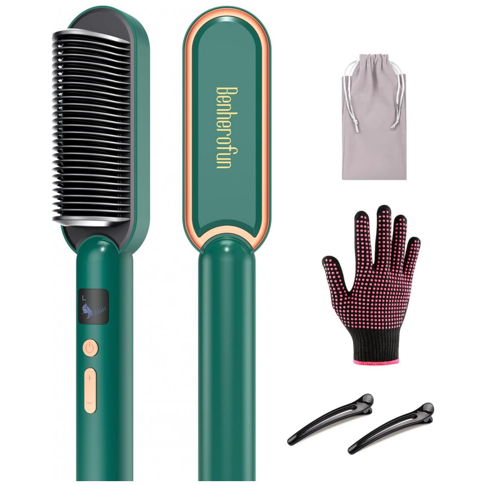 Escova Alisadora Seca e Modela com 3 Níveis de Temperatura, 110v, BENHEROFUN D26, Verde