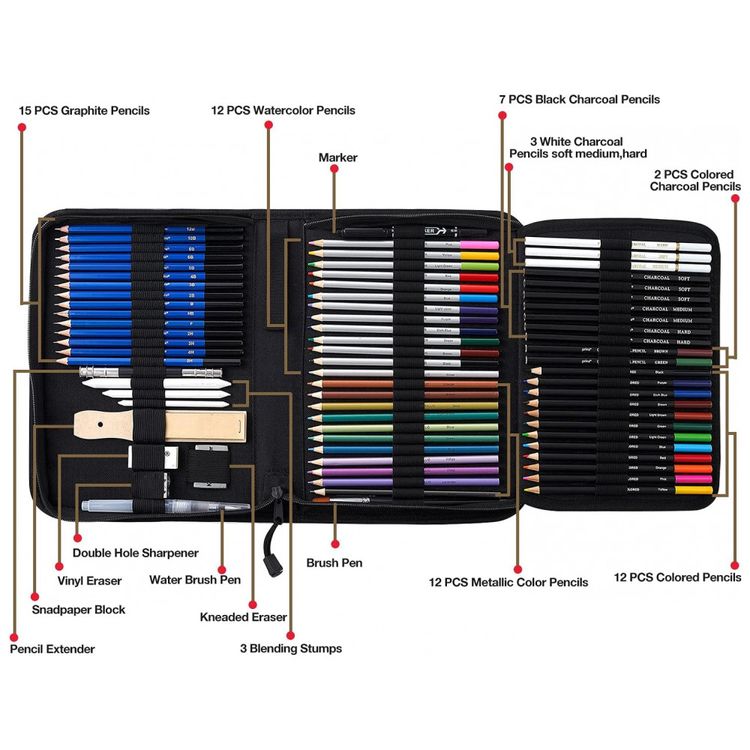 Kit-Lapis-de-Cor-Profissional-com-Estojo-pecas-Tintas-foto-1