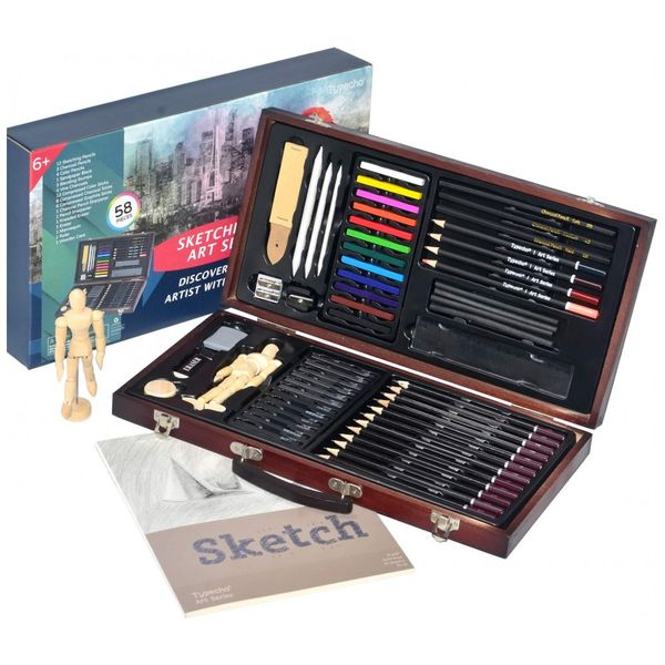 Kit-Lapis-de-Cor-Profissional-com-Maleta-de-Madeira-58-pecas-foto-0