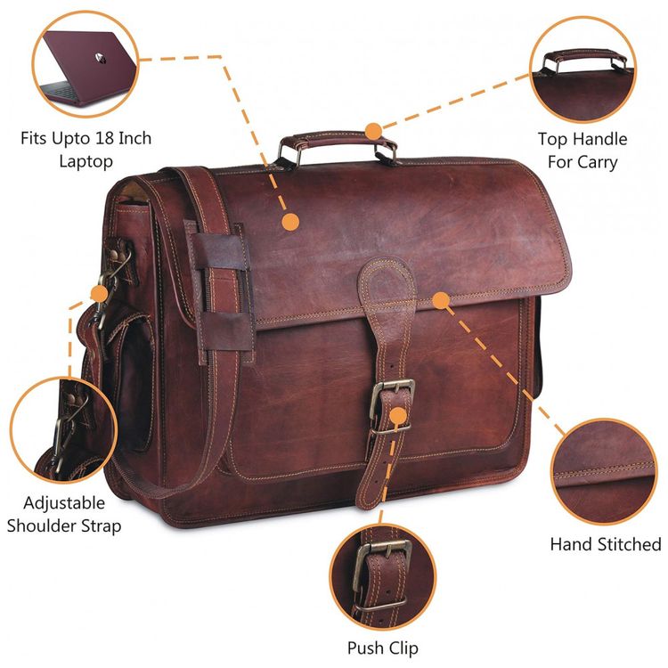 Bolsa-Maleta-de-Couro-Unissex-para-Laptop-HULSH-Marrom-foto-1