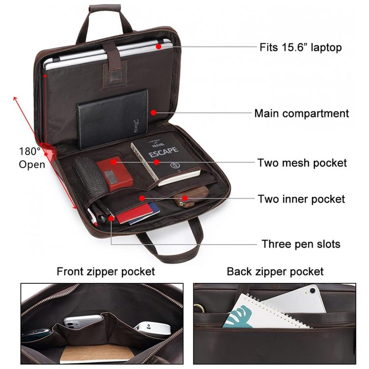 Bolsa-Maleta-de-Couro-Unissex-para-Laptop-MASA-KAWA-Marrom-foto-2