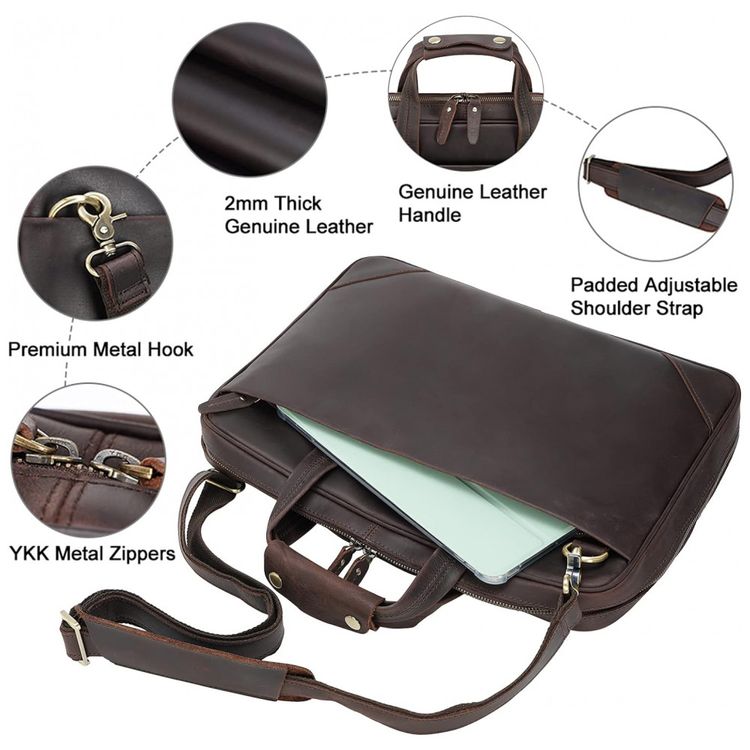 Bolsa-Maleta-de-Couro-Unissex-para-Laptop-MASA-KAWA-Marrom-foto-3