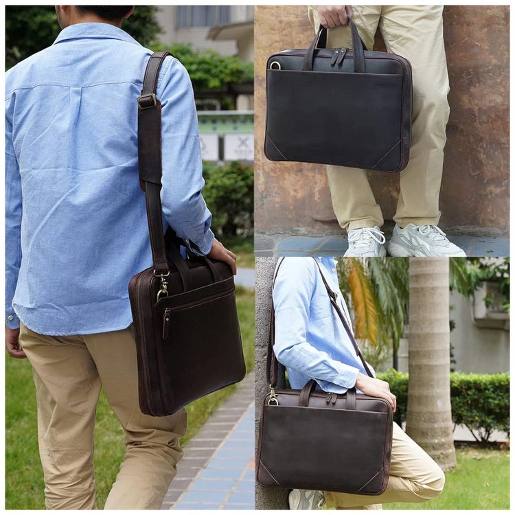 Bolsa-Maleta-de-Couro-Unissex-para-Laptop-MASA-KAWA-Marrom-foto-5