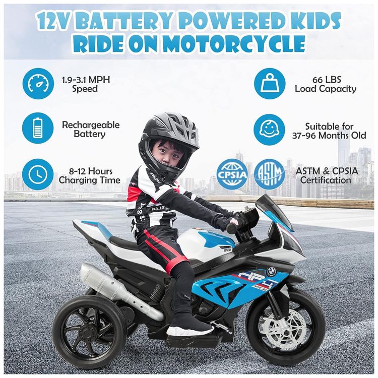 Moto-Eletrica-Infantil-BMW-Bateria-12V-3-Rodas-com-Luzes-e-foto-2