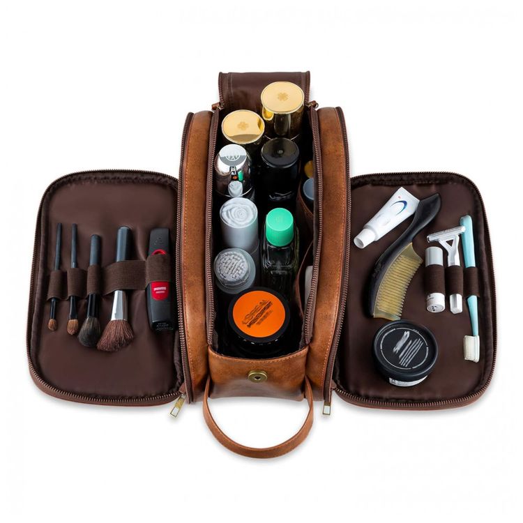 Necessaire-Masculina-de-Couro-ELVIROS-Marrom-Claro-foto-3