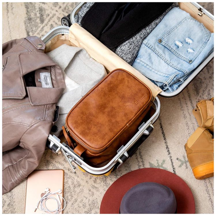 Necessaire-Masculina-de-Couro-ELVIROS-Marrom-Claro-foto-4
