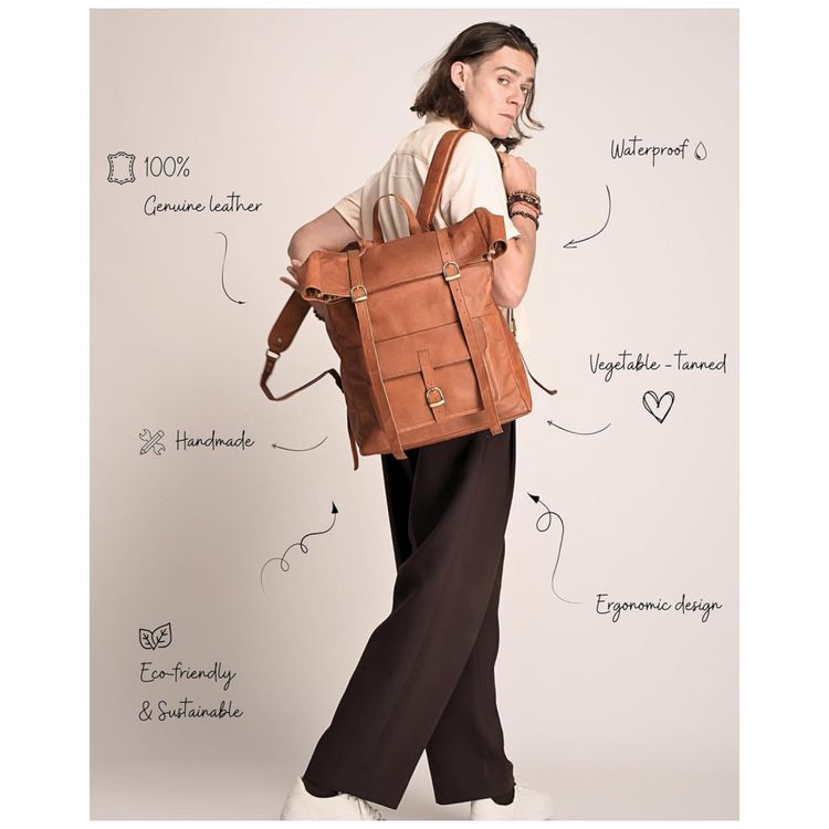 Mochila-Unissex-para-Laptop-de-Couro-VOLKSY-BAGS-Marrom-foto-4