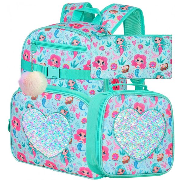 Mochila-Escolar-Infantil-40cm-FTJCF-Sereia-3-Pecas-com-foto-0