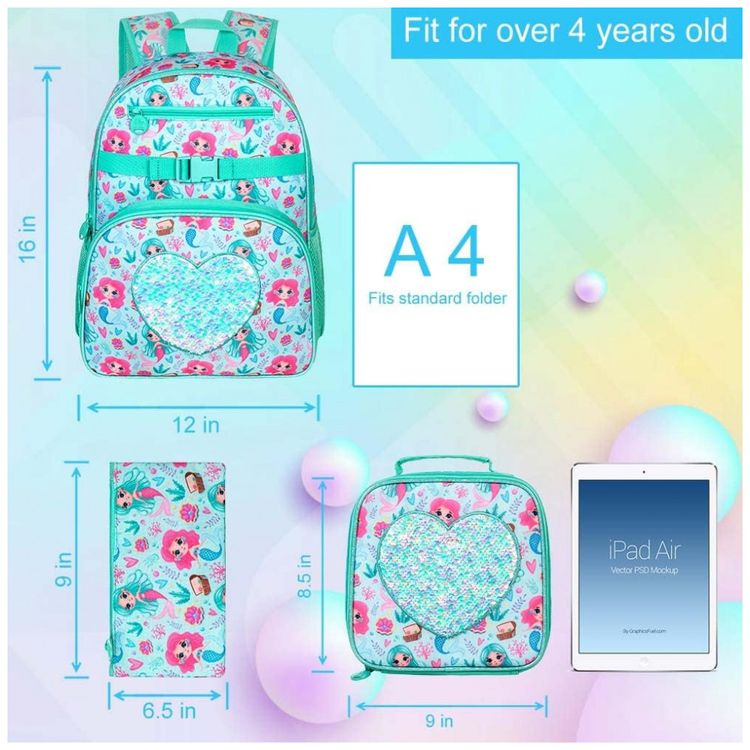 Mochila-Escolar-Infantil-40cm-FTJCF-Sereia-3-Pecas-com-foto-3