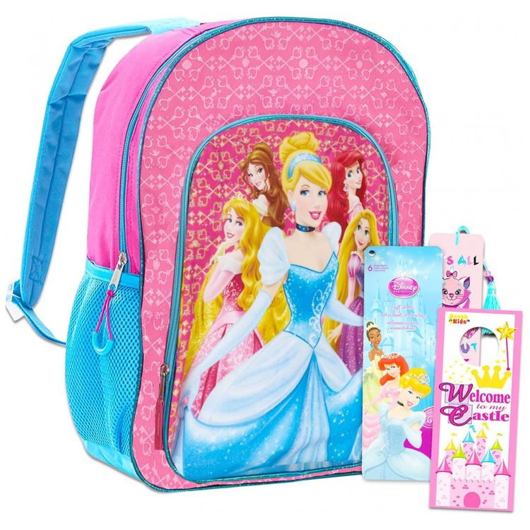 Mochila-Escolar-Infantil-Disney-Princesas-com-Adesivos-para-foto-0
