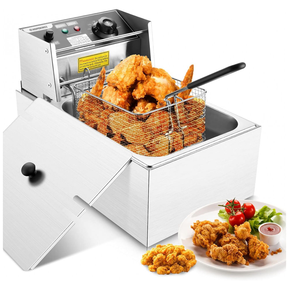 Fritadeira Elétrica Profissional 6 Litros de Capacidade, Aço Inoxidável, 110V 1500W, Wesoky, Prata