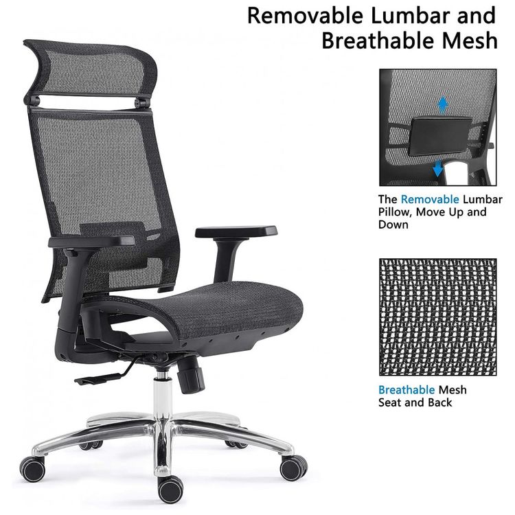 Cadeira-de-Escritorio-Ergonomica-com-Encosto-Alto-e-Apoio-de-foto-2