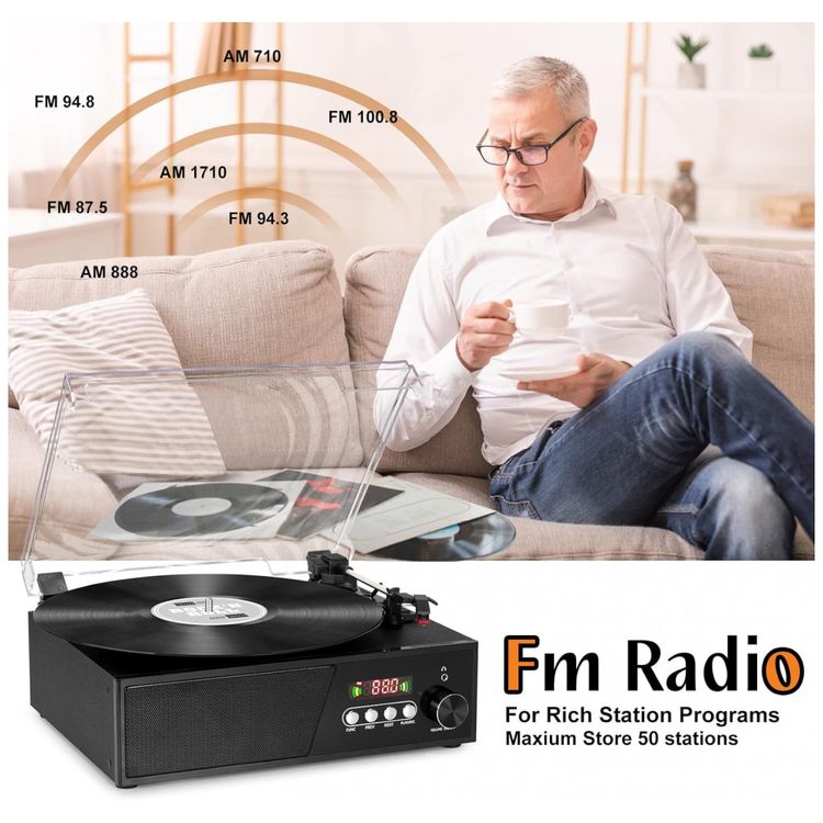 Toca-Discos-Retro-3-Velocidades-com-Funcoes-Bluetooth-Radio-foto-4
