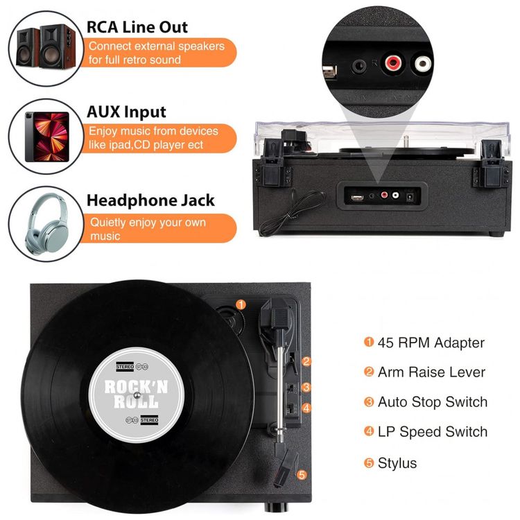 Toca-Discos-Retro-3-Velocidades-com-Funcoes-Bluetooth-Radio-foto-5