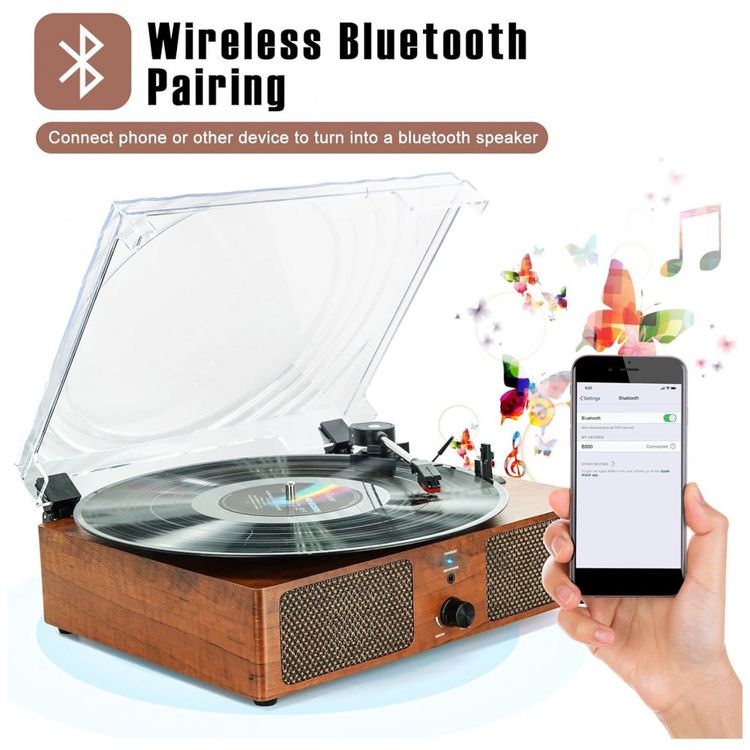 Toca-Discos-Retro-3-Velocidades-com-Bluetooth-USB-e-Alto-foto-2