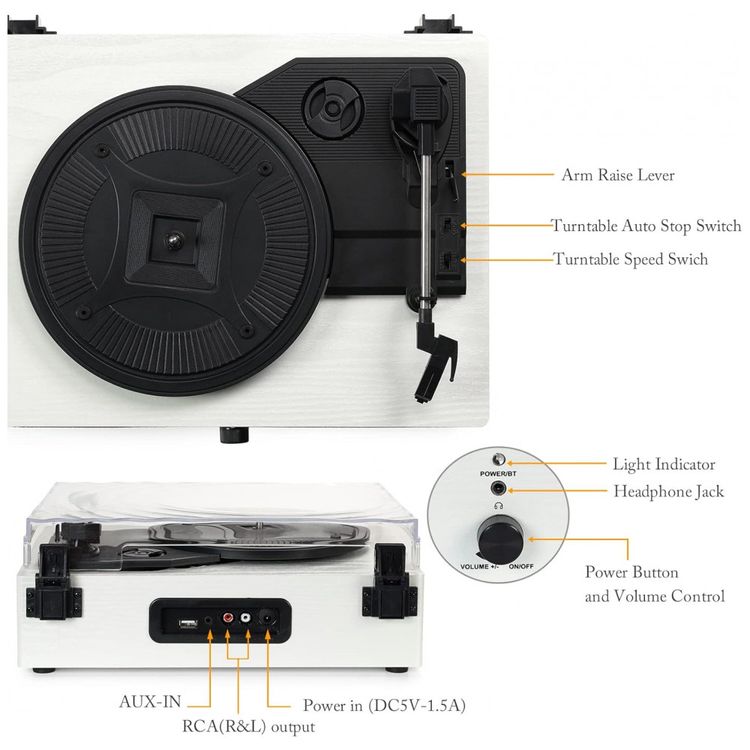 Toca-Discos-Retro-3-Velocidades-com-Bluetooth-USB-e-Alto-foto-5