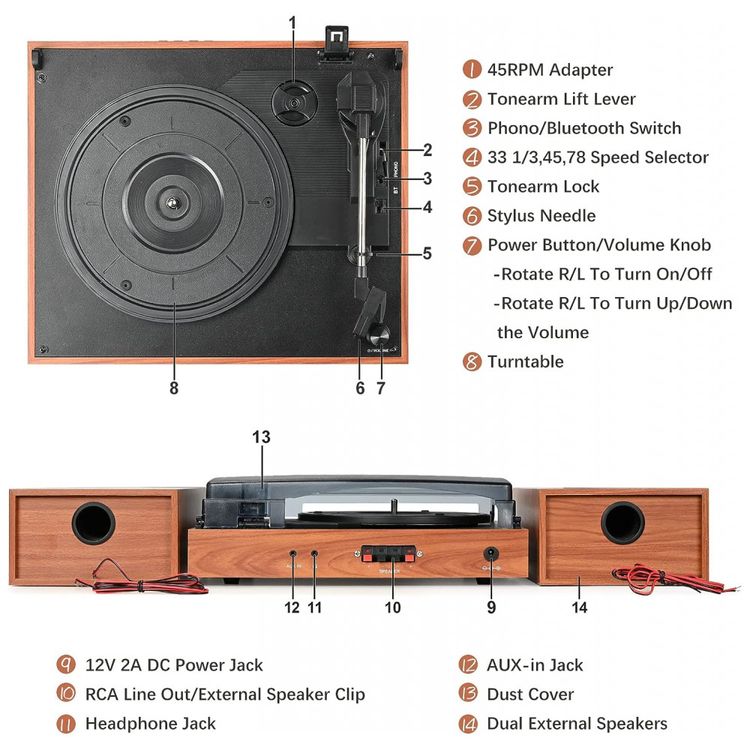 Toca-Discos-Retro-com-3-Velocidades-e-Alto-Falantes-Estereo-foto-1
