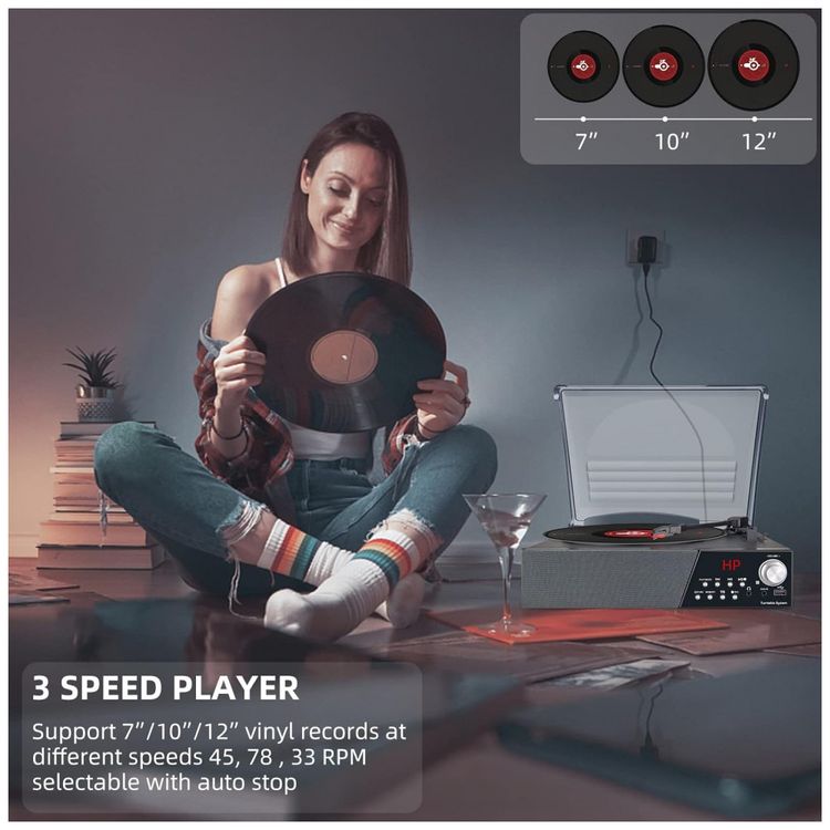 Toca-Discos-Retro-3-Velocidades-com-Bluetooth-e-Alto-foto-1
