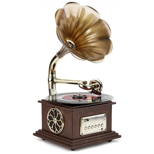 Gramofone-Toca-Discos-Retro-com-Alto-Falante-Embutido-e-foto-0