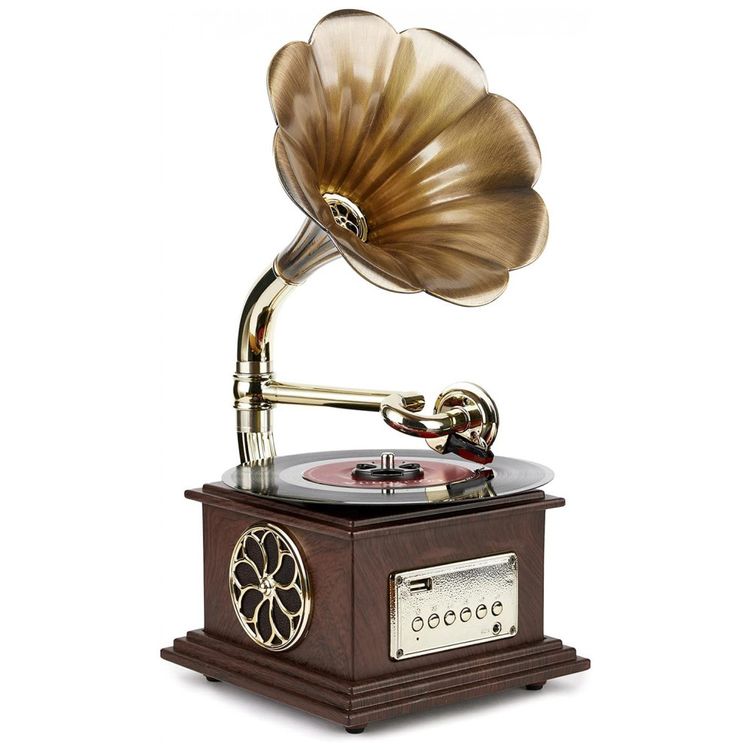 Gramofone-Toca-Discos-Retro-com-Alto-Falante-Embutido-e-foto-0