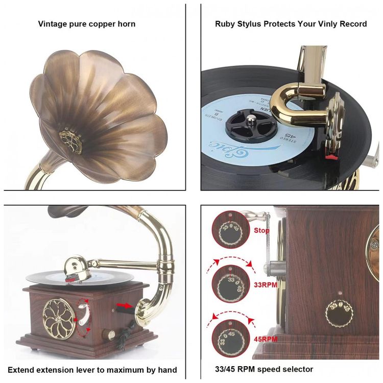 Gramofone-Toca-Discos-Retro-com-Alto-Falante-Embutido-e-foto-4