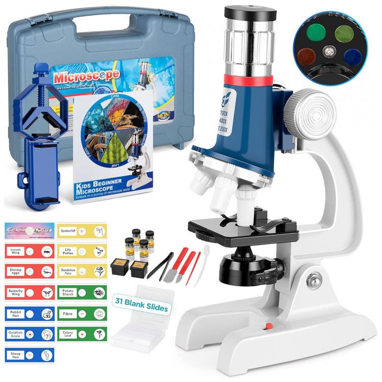 Kit-de-Microscopio-para-Criancas-58-Pecas-100X-1200X-com-foto-0