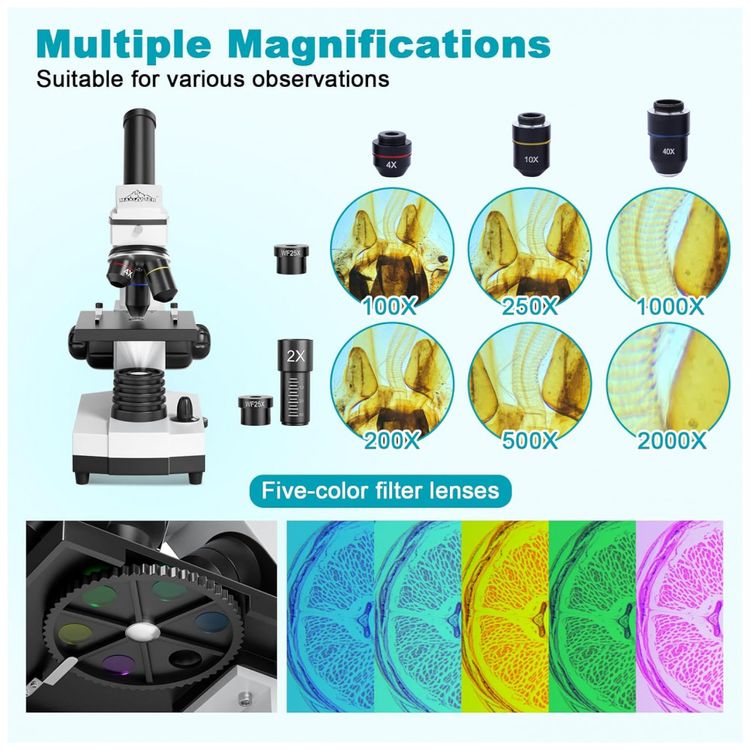 Microscopio-Biologico-Educacional-100x-2000X-com-15-Slides-e-foto-1