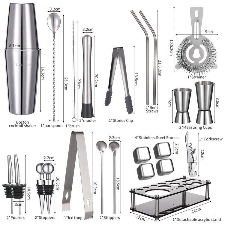 Kit-Bartender-Profissional-23-Pecas-em-Aco-Inoxidavel-com-foto-2