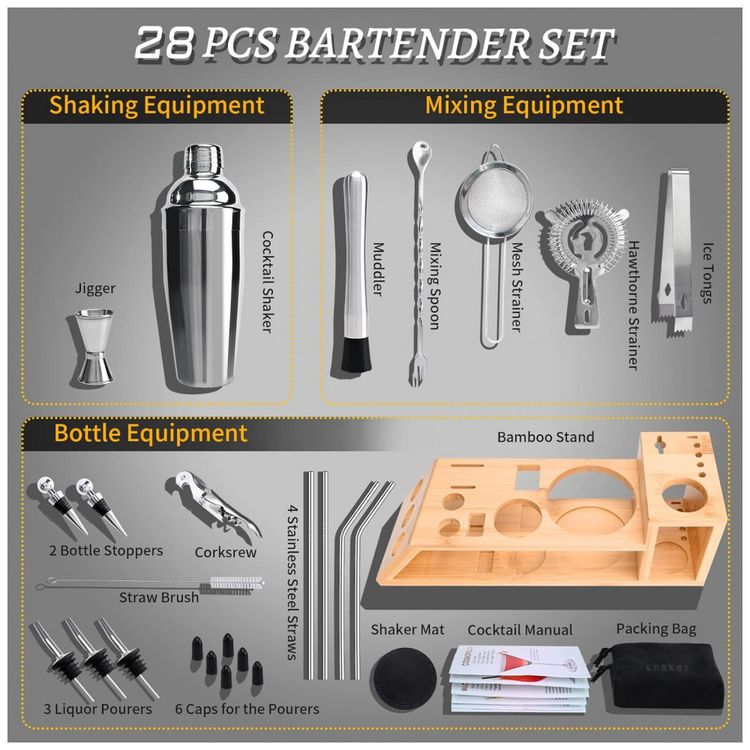 Kit-Bartender-Profissional-28-Pecas-em-Aco-Inoxidavel-com-foto-1